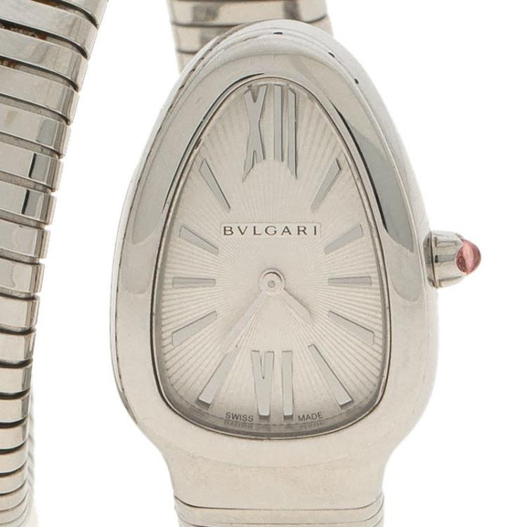 Pre Owned Bvlgari Silver Stainless Steel Serpenti Women's Wristwatch 22MM