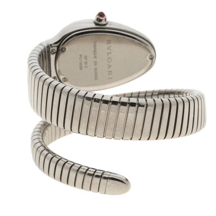 Pre Owned Bvlgari Silver Stainless Steel Serpenti Women's Wristwatch 22MM