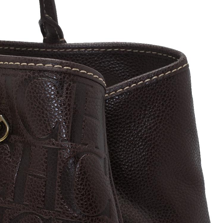 Pre Owned Carolina Herrera Choco Brown Monogram Leather Matteo Tote