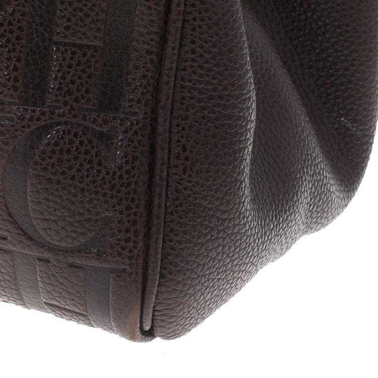 Pre Owned Carolina Herrera Choco Brown Monogram Leather Matteo Tote