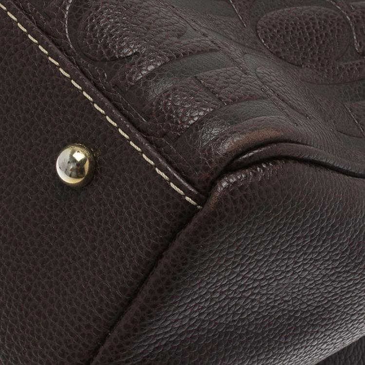 Pre Owned Carolina Herrera Choco Brown Monogram Leather Matteo Tote