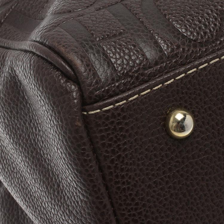 Pre Owned Carolina Herrera Choco Brown Monogram Leather Matteo Tote