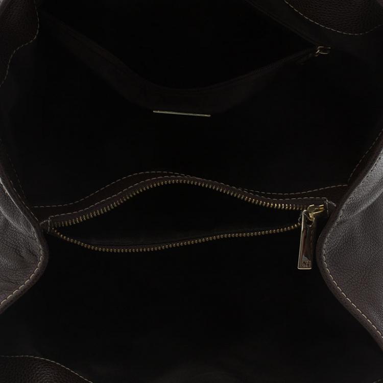 Pre Owned Carolina Herrera Choco Brown Monogram Leather Matteo Tote