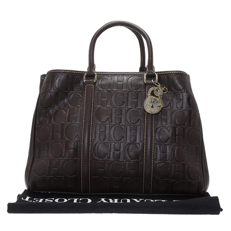 Pre Owned Carolina Herrera Choco Brown Monogram Leather Matteo Tote