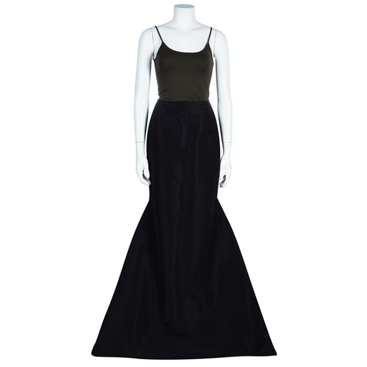 Pre Owned Carolina Herrera Black Tafetta Maxi Skirt S