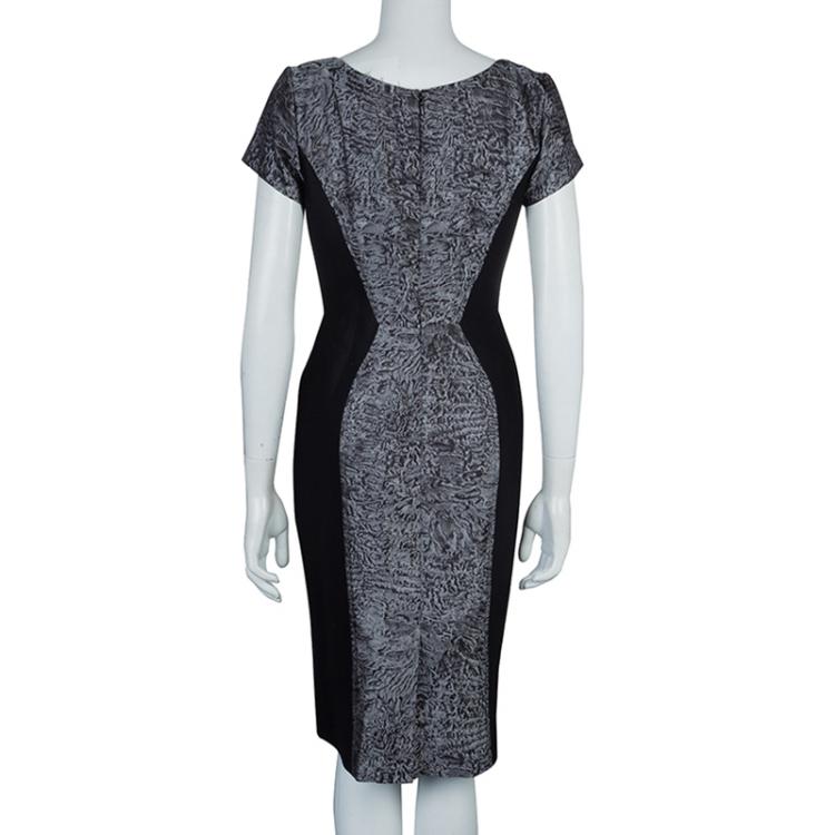 Pre Owned Carolina Herrera Black Contrast Hourglass Panel Detail Short Sleeve Dress M