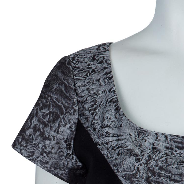 Pre Owned Carolina Herrera Black Contrast Hourglass Panel Detail Short Sleeve Dress M