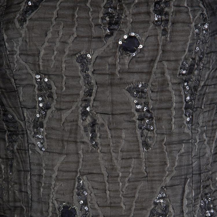 Pre Owned Carolina Herrera Brown Cloque Embellished Strapless Gown L
