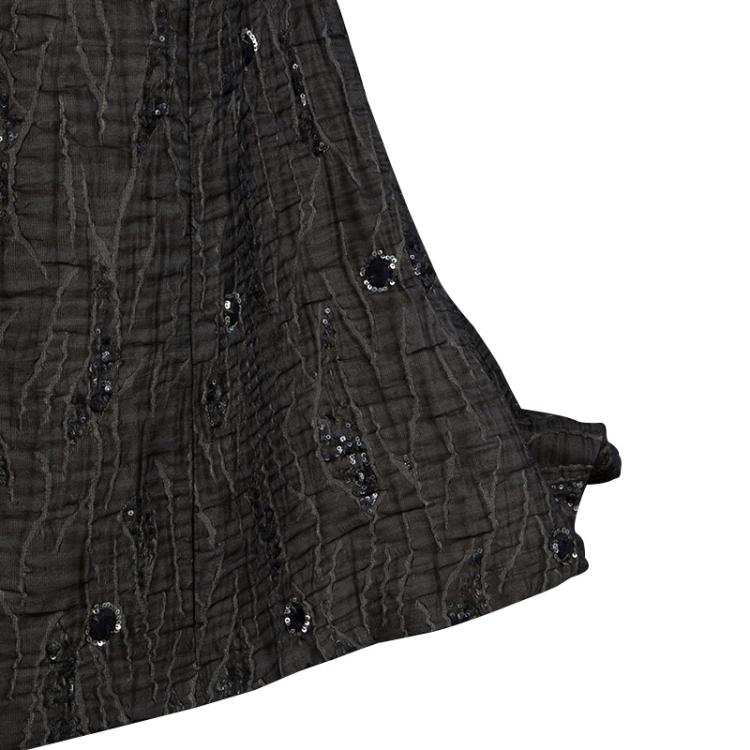 Pre Owned Carolina Herrera Brown Cloque Embellished Strapless Gown L