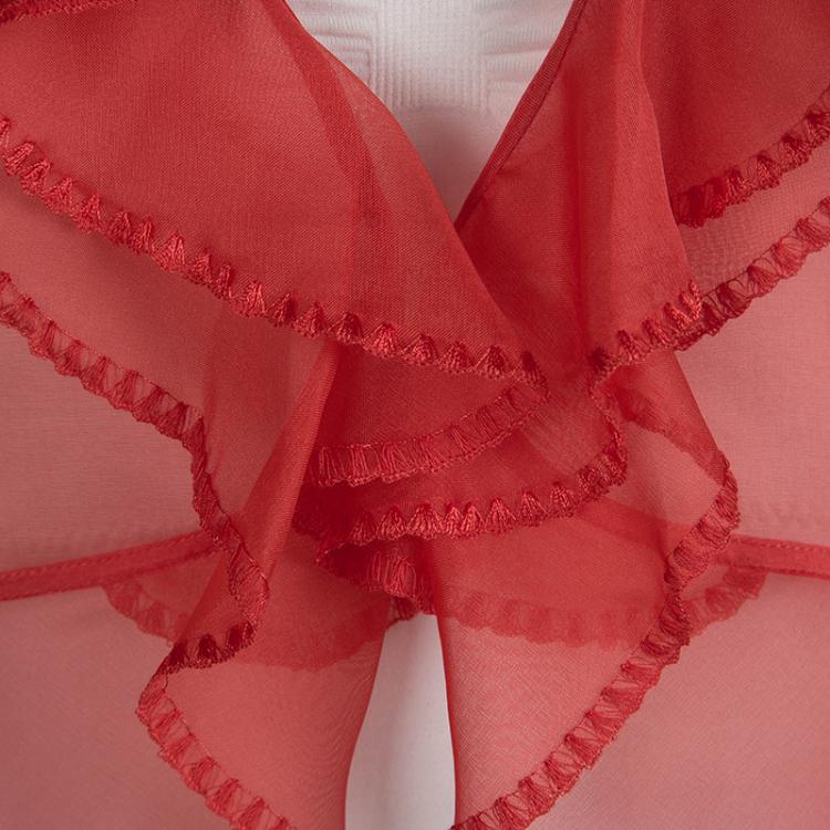 مملوكة مسبقًا Carolina Herrera Red Organza Ruffle Detail Sheer Bolero Jacket XL