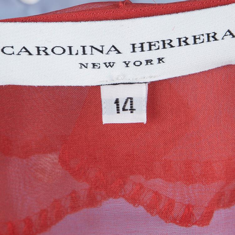 مملوكة مسبقًا Carolina Herrera Red Organza Ruffle Detail Sheer Bolero Jacket XL