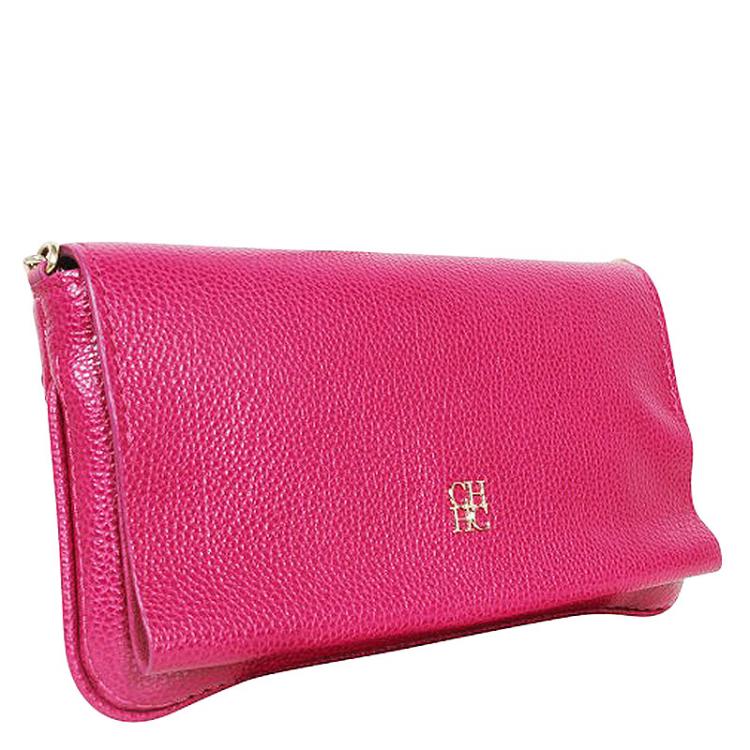 Pre Owned Carolina Herrera Pink Leather Flap Bag With Gold Chain