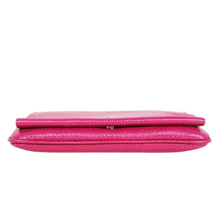 Pre Owned Carolina Herrera Pink Leather Flap Bag With Gold Chain