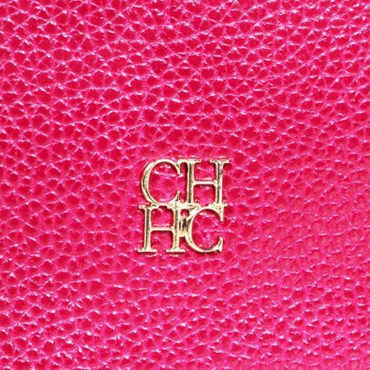 Pre Owned Carolina Herrera Pink Leather Flap Bag With Gold Chain
