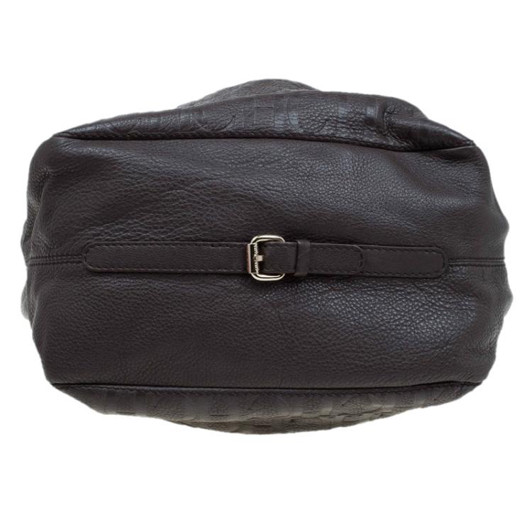 Pre Owned Carolina Herrera Dark Brown Monogram Leather Balmoral Tote