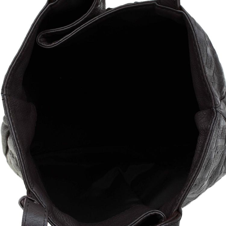 Pre Owned Carolina Herrera Dark Brown Monogram Leather Balmoral Tote