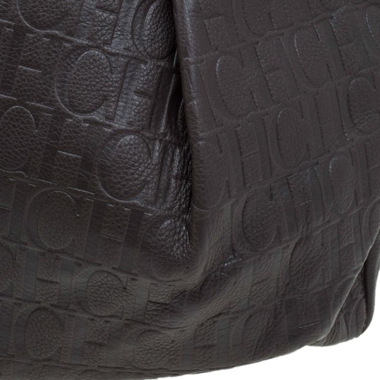 Pre Owned Carolina Herrera Dark Brown Monogram Leather Balmoral Tote