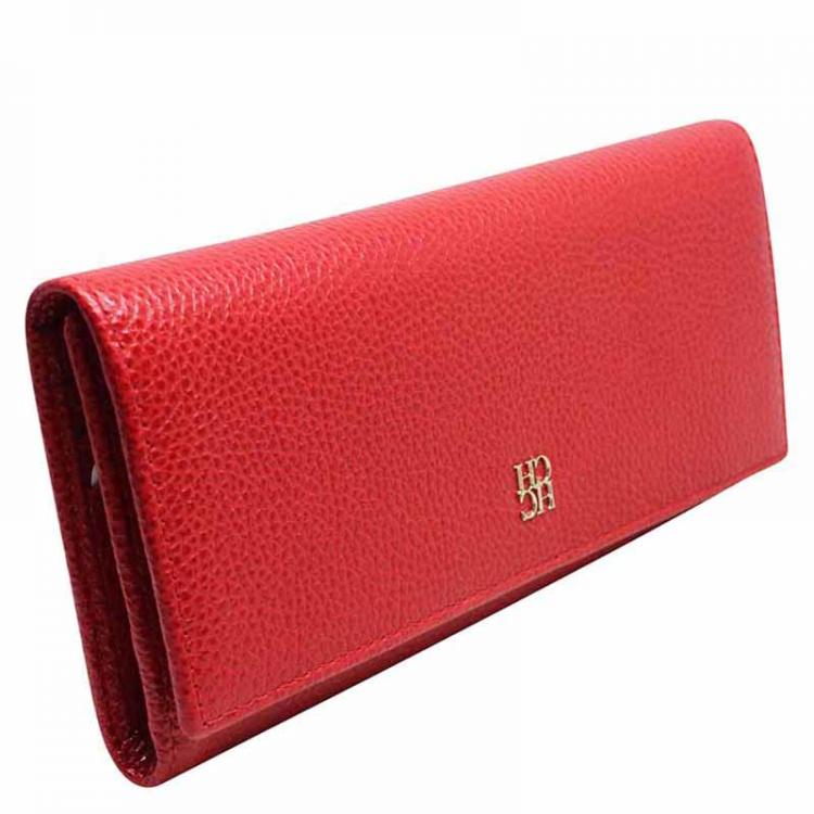 Pre Owned Carolina Herrera Red Leather Continental Wallet