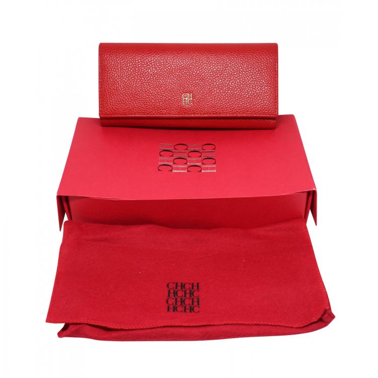 Pre Owned Carolina Herrera Red Leather Continental Wallet