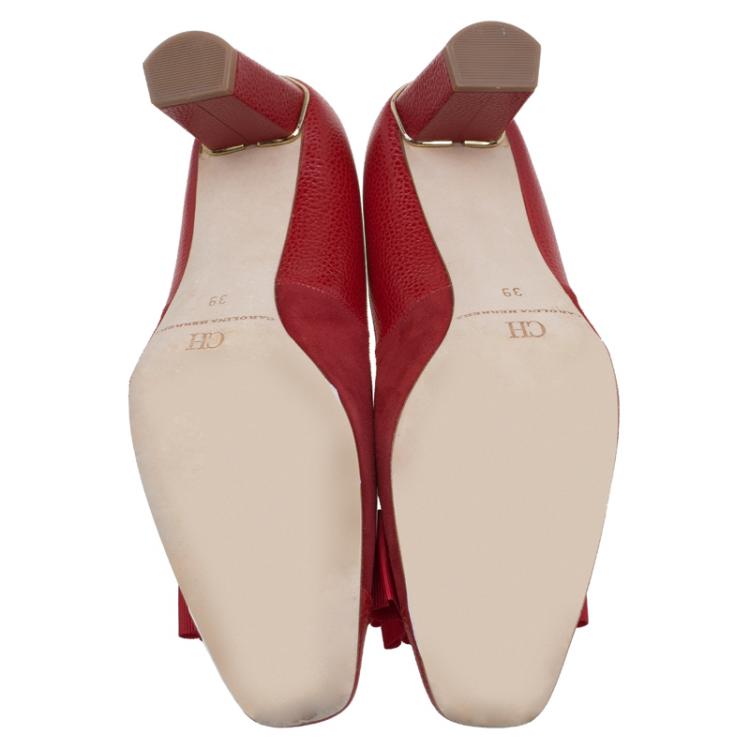Pre Owned Carolina Herrera Red Leather and Suede Bow Pumps Size 39