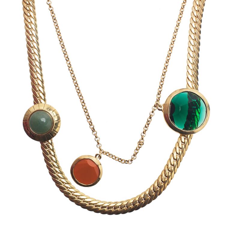 Pre Owned Carolina Herrera Stones and Shells Gold-Tone Necklace