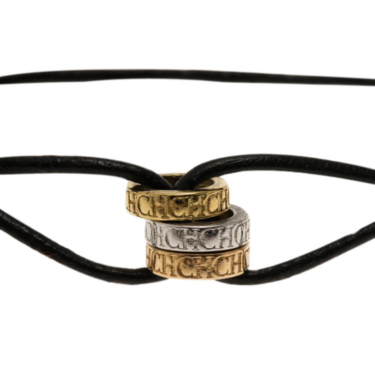 Pre Owned CH Carolina Herrera Three Hoops Adjustable Leather Bracelet