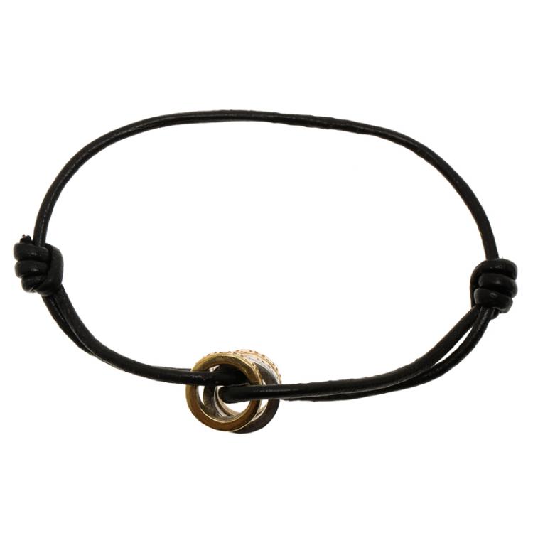 Pre Owned CH Carolina Herrera Three Hoops Adjustable Leather Bracelet