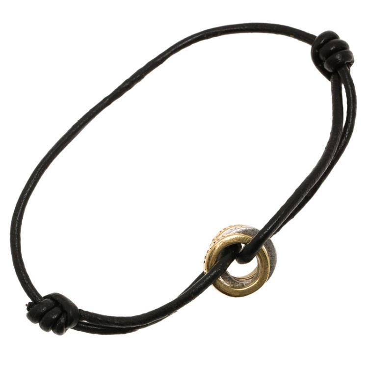 Pre Owned CH Carolina Herrera Three Hoops Adjustable Leather Bracelet