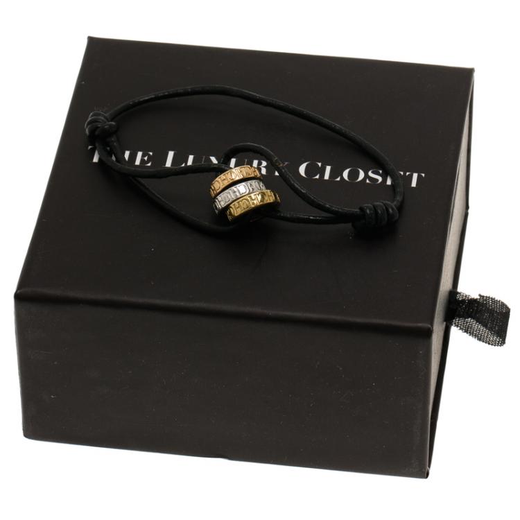 Pre Owned CH Carolina Herrera Three Hoops Adjustable Leather Bracelet