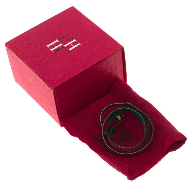 مملوكة مسبقًا Carolina Herrera Pink Leather Gold Tone Wrap Bracelet