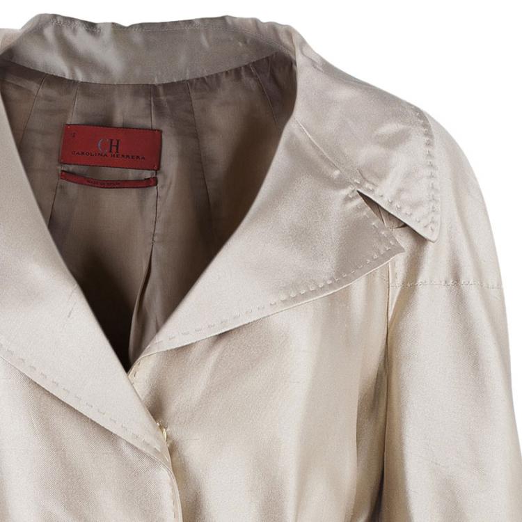 Pre Owned Carolina Herrera Beige Silk Skirt Suit L