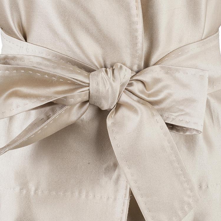 Pre Owned Carolina Herrera Beige Silk Skirt Suit L