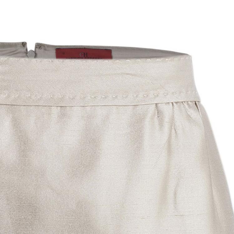 Pre Owned Carolina Herrera Beige Silk Skirt Suit L
