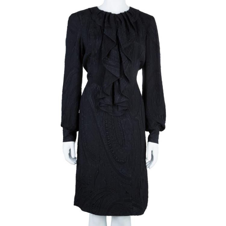 Pre Owned Carolina Herrera Black Ruffle Neck Dress M