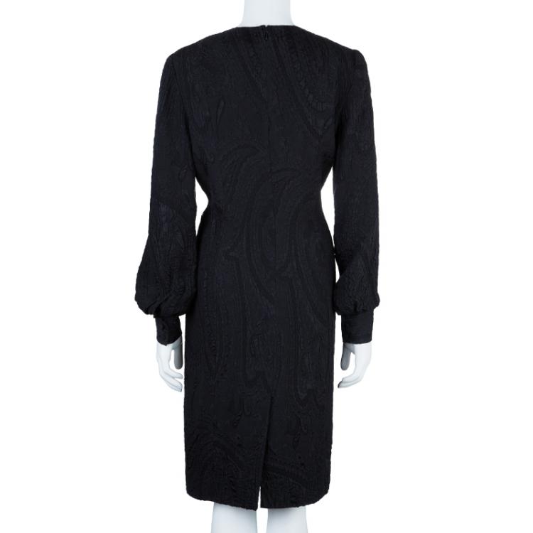 Pre Owned Carolina Herrera Black Ruffle Neck Dress M