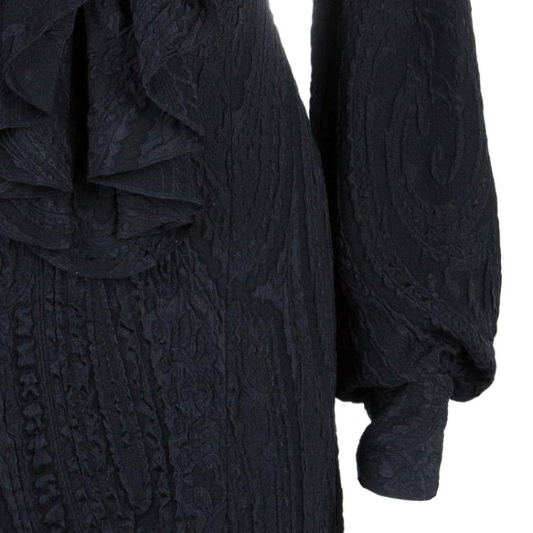 Pre Owned Carolina Herrera Black Ruffle Neck Dress M