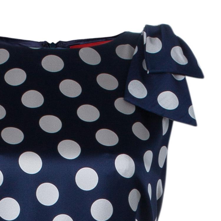 Pre Owned Carolina Herrera Blue Polka-dot Belted Gown M