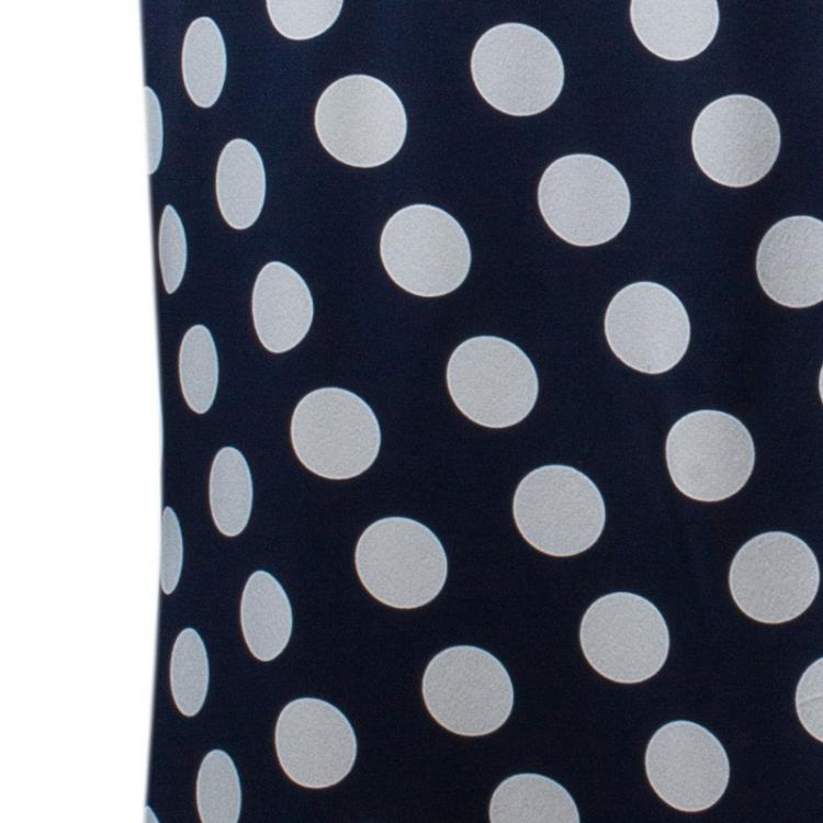 Pre Owned Carolina Herrera Blue Polka-dot Belted Gown M