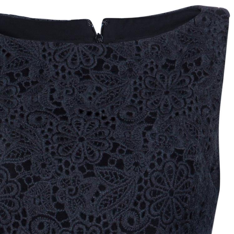 Pre Owned Carolina Herrera Grey Lace Sheath Dress L