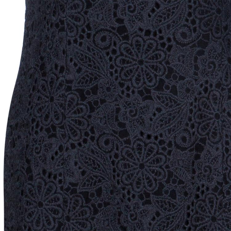 Pre Owned Carolina Herrera Grey Lace Sheath Dress L