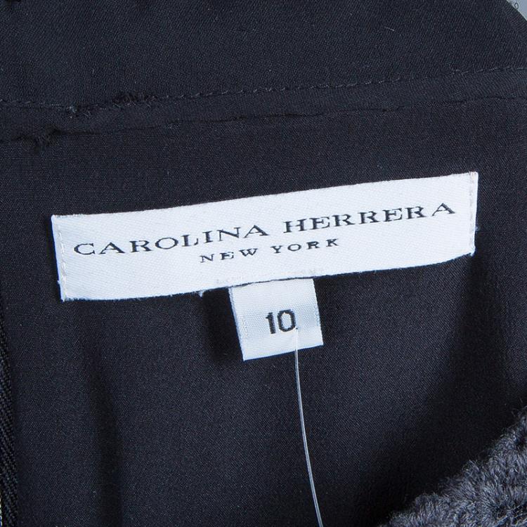 Pre Owned Carolina Herrera Grey Lace Sheath Dress L