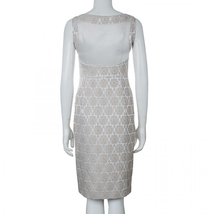 Pre Owned Carolina Herrera Beige Embroidered Sleeveless Dress S