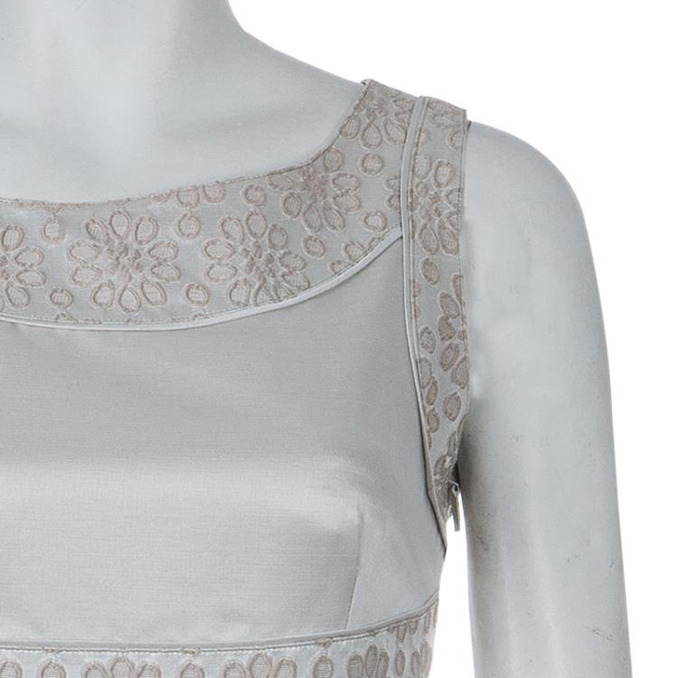 Pre Owned Carolina Herrera Beige Embroidered Sleeveless Dress S