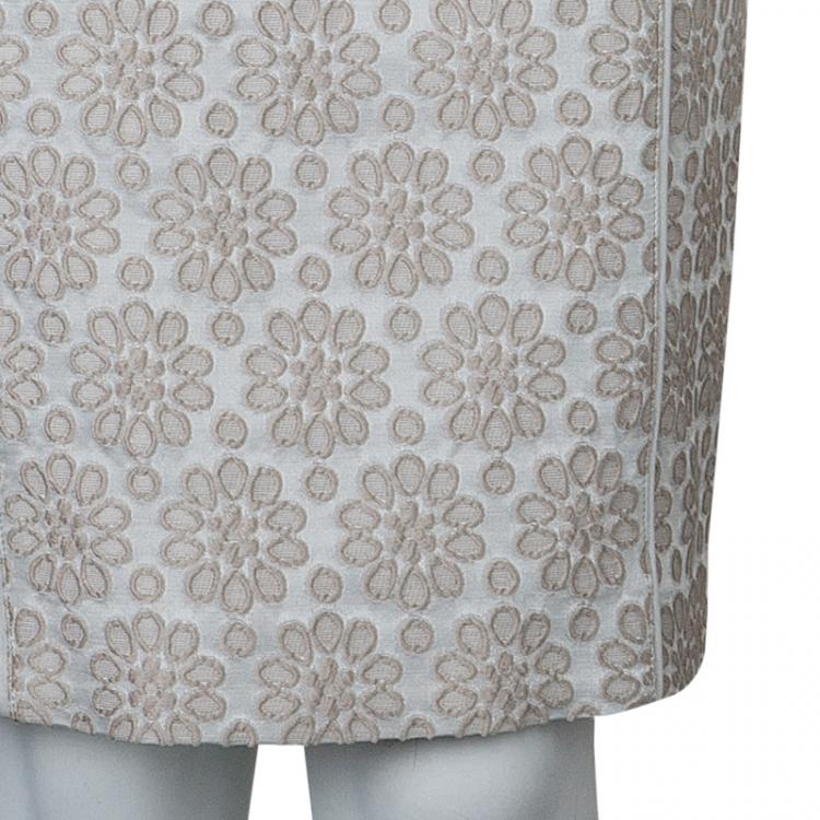 Pre Owned Carolina Herrera Beige Embroidered Sleeveless Dress S