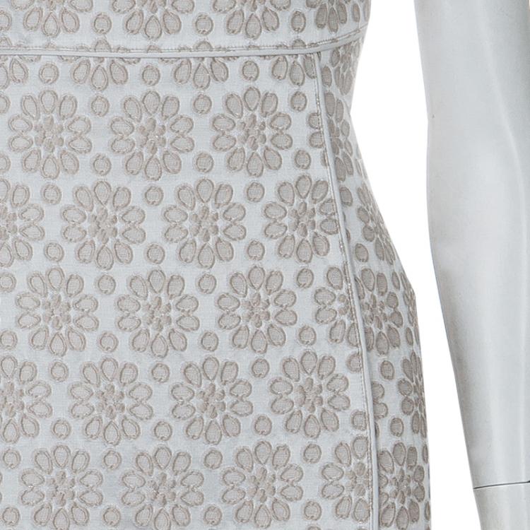 Pre Owned Carolina Herrera Beige Embroidered Sleeveless Dress S