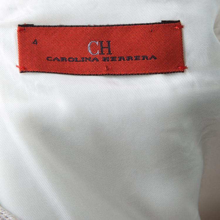 Pre Owned Carolina Herrera Beige Embroidered Sleeveless Dress S