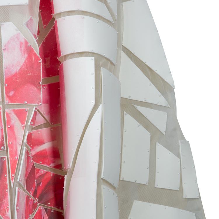 Pre Owned Carolina Herrera Geometric Printed Foam Applique Strapless Wedding Gown S