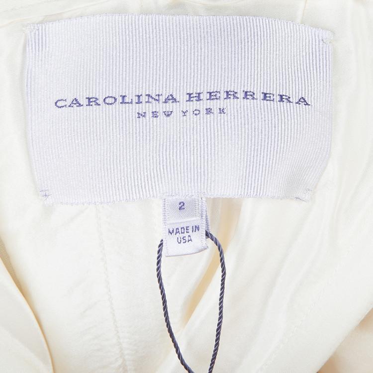 Pre Owned Carolina Herrera Geometric Printed Foam Applique Strapless Wedding Gown S