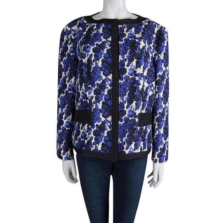 Pre Owned Carolina Herrera Floral Printed Silk Box Jacket XL