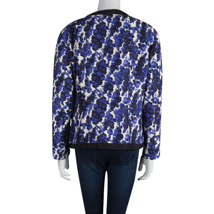 Pre Owned Carolina Herrera Floral Printed Silk Box Jacket XL